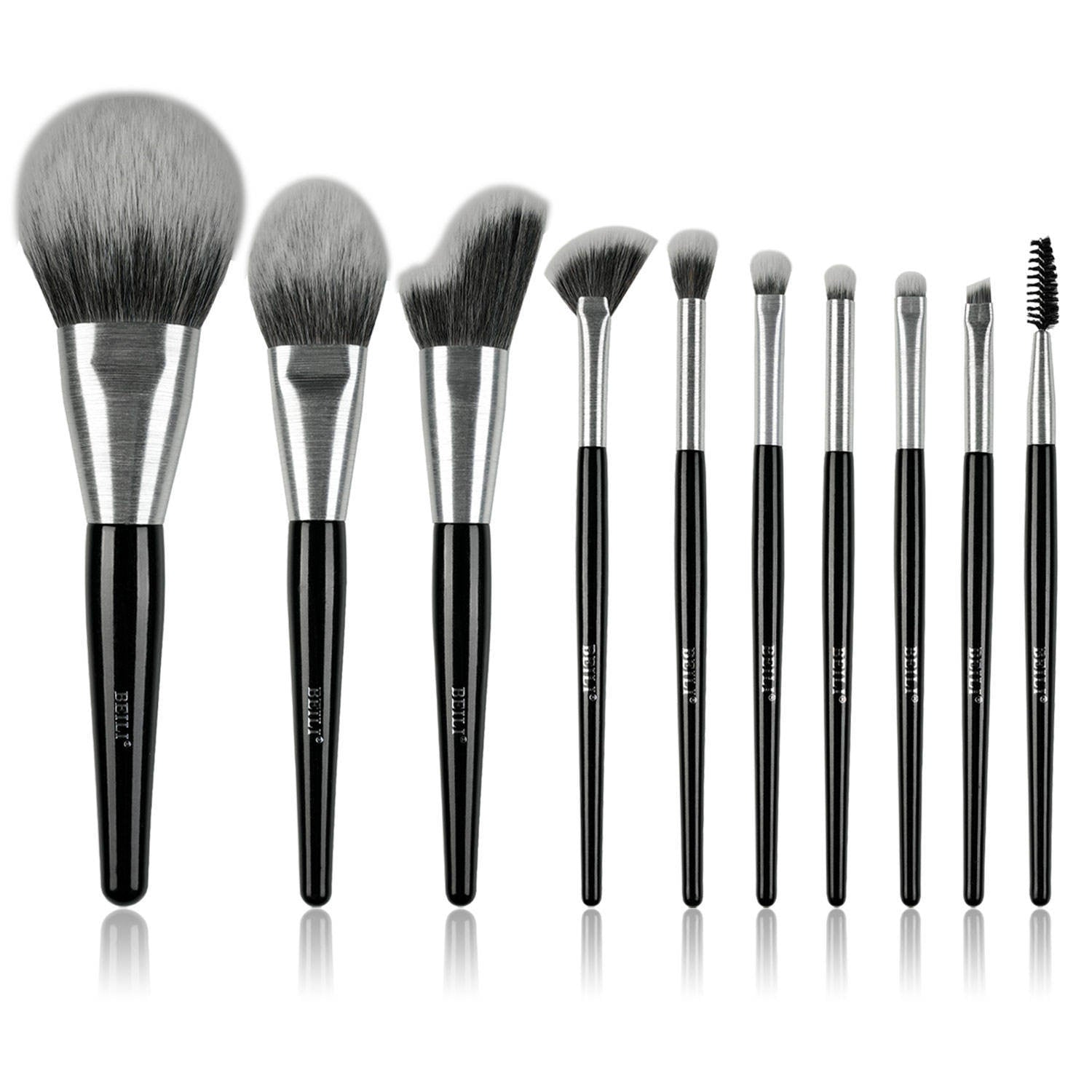 Beili Christmas Gift Makeup Brush Set Of 10, Kabuki Brushes With Synthetic Hair For Foundation, Concealer, And Eyeshadow.