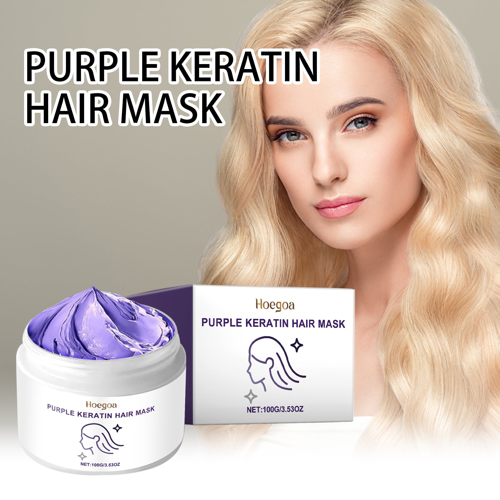 Hoegoa Keratin Purple Hair Mask Nourishing Moisturizing For Dry And Frizzy Hair Smooth And Shiny Care Mask