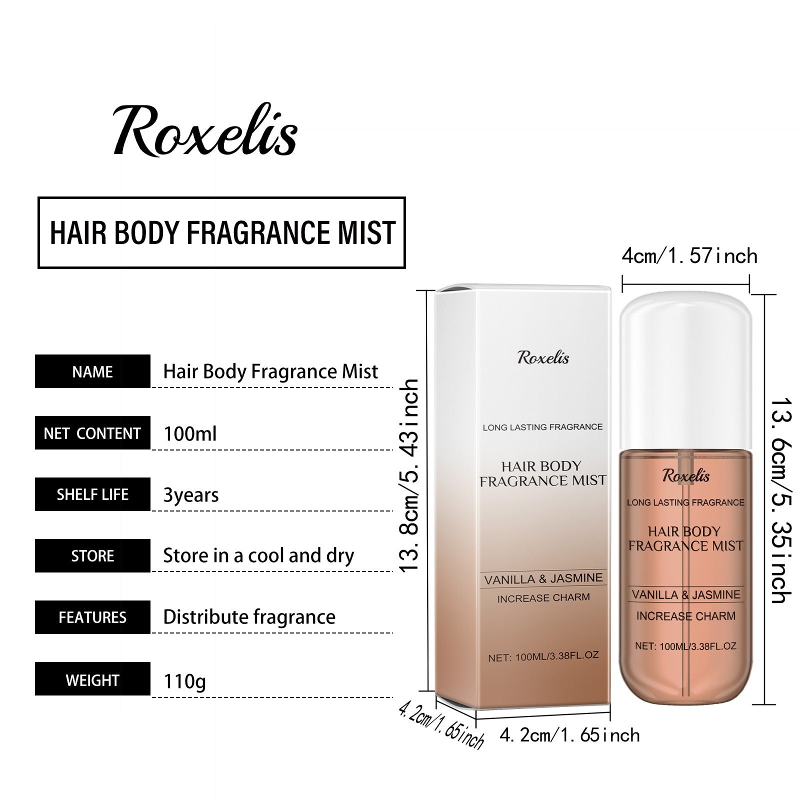 Vanilla Jasmine Fragrance Spray Can Be Used In Various Scenes Behind The Ears, Neck, Wrists Indoors, Car Natural Floral Fragrance Long-lasting Fragrance Perfume