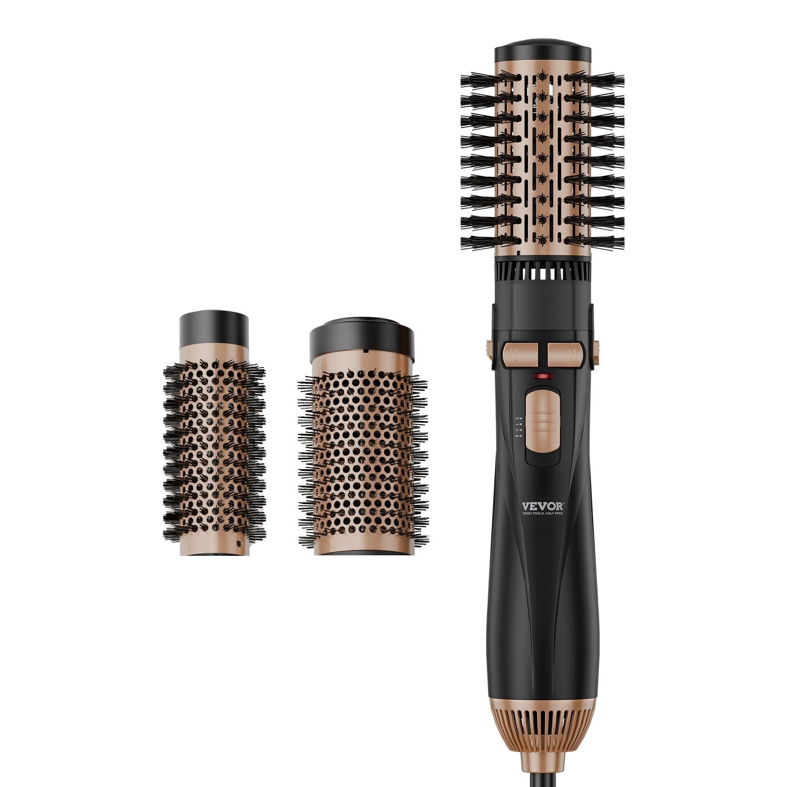 Rotating Hair Dryer Brush Hot Air Styling Brush With 3 Interchange Heads