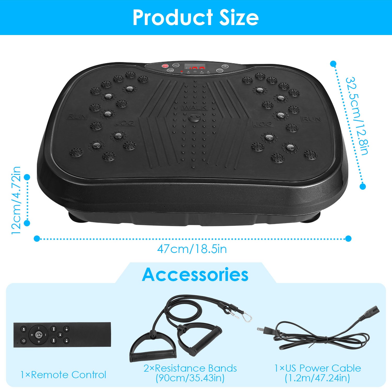 1Pc Vibration Exercise Machine Vibrating Plate Platform Whole Body Fitness Vibration Workout Equipment With 120 Speeds 1-20Mins Timer Resistant Bands Remote Control 330LBS Max Load