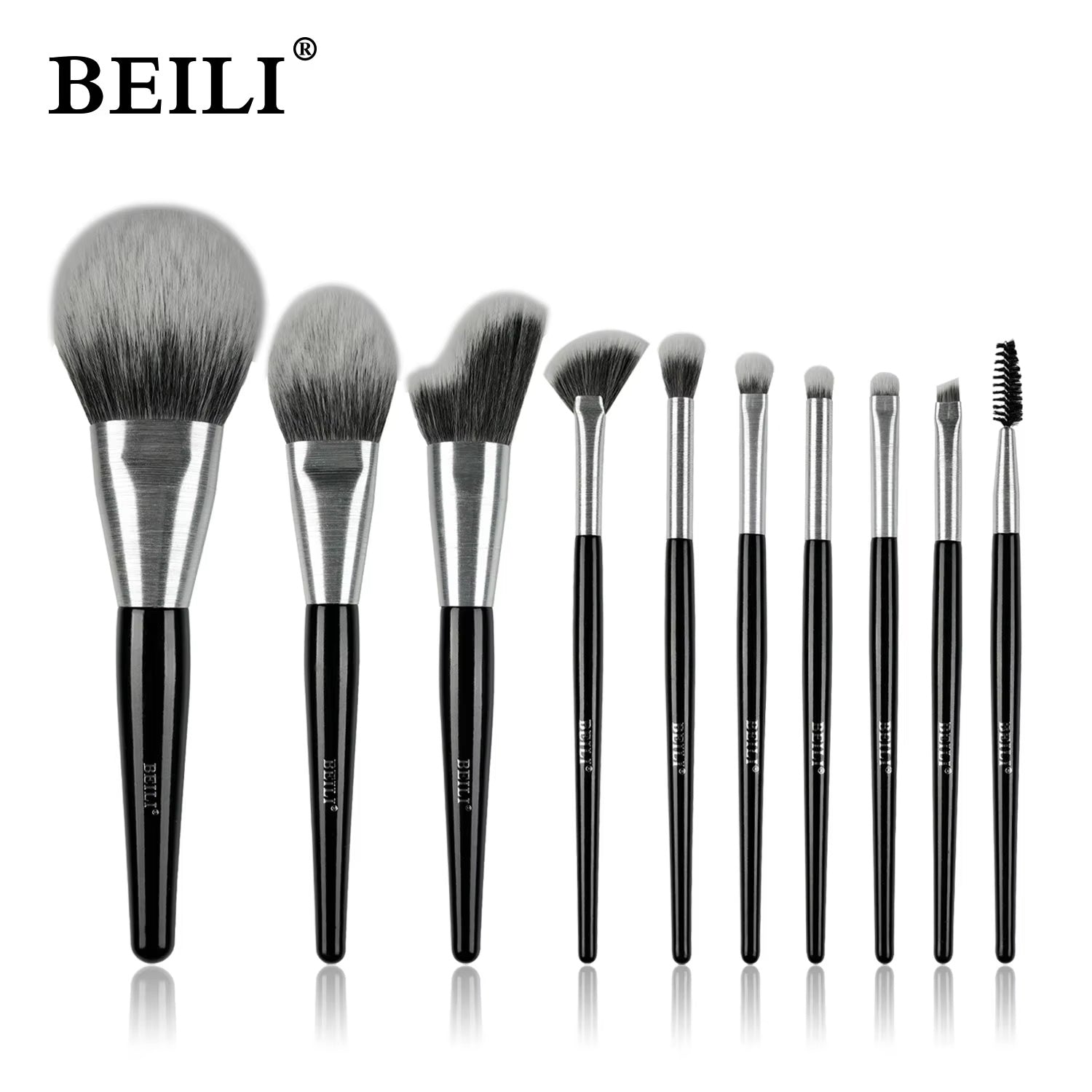 Baili 10pcs Rose Gold Tube Synthetic Hair Vegan Luxury Makeup Brush Set Contour Blush Brush Set