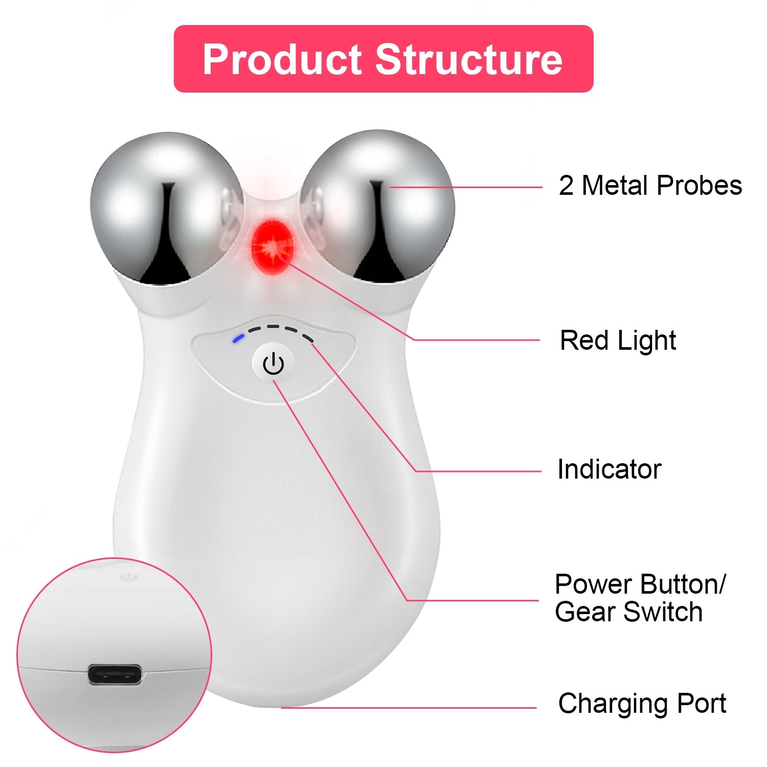 1Pc Micro-current Face Massager Rechargeable Face Neck Roller Intelligent Facial Massager With 5 Gears For Skin Tightening Skin Lifting Wrinkle Reducing
