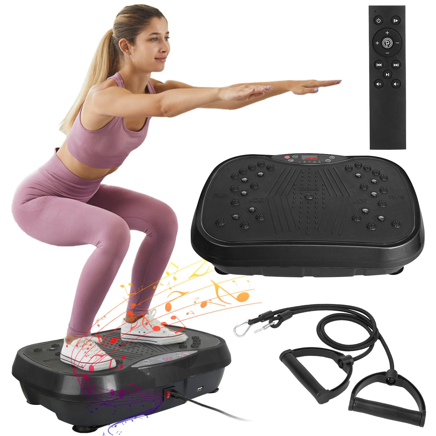 1Pc Vibration Exercise Machine Vibrating Plate Platform Whole Body Fitness Vibration Workout Equipment With 120 Speeds 1-20Mins Timer Resistant Bands Remote Control 330LBS Max Load