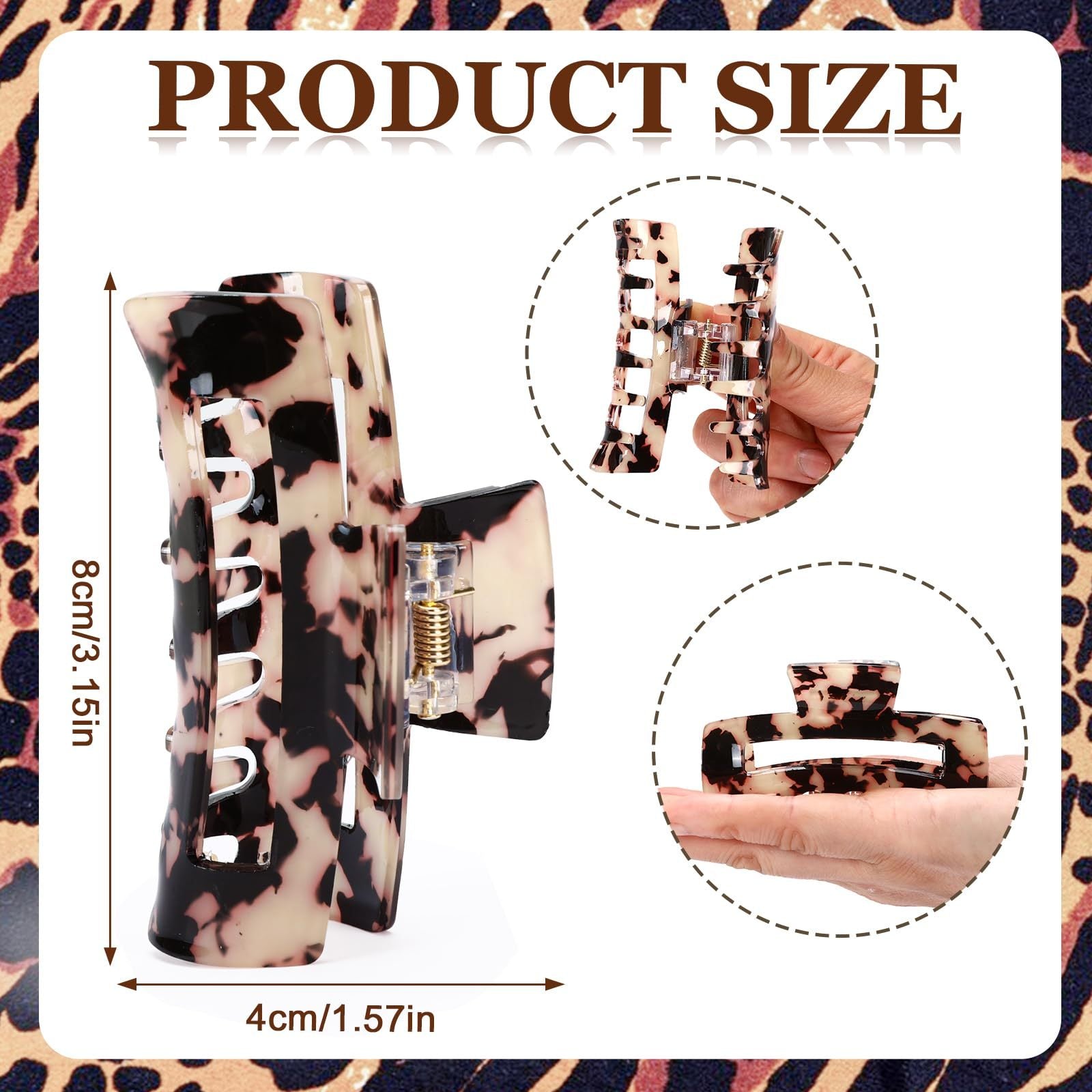 4Pcs Tortoise Hair Claw Clips, Acetate Hair Claw Clip Acrylic French Hair Banana Barrettes Jaw Clips, Stylish Hair Accessories For Women 3.15 Inch Fashion Strong Hold For Thick Thin Hair,442-9838-G14